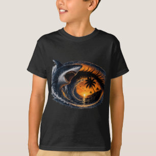 Eye of the Wave – Surreal Shark Ocean Sunset Optic T-Shirt