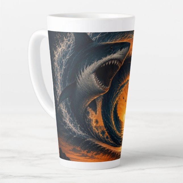 Eye of the Wave – Surreal Shark Sunset Latte Mug (Left Angle)
