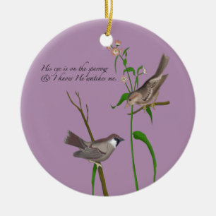 Eye on the Sparrow Ceramic Tree Decoration