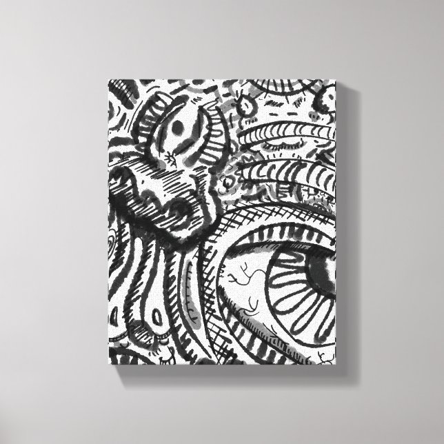 Eye See Black White Surreal Linework Canvas Print (Front)
