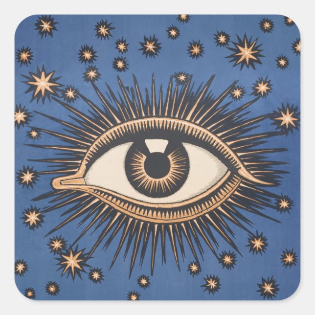 Eye Stars Moon Celestial Nouveau Square Sticker (Front)
