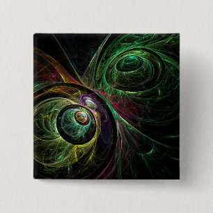 Eye to Eye Modern Fractal Green Gold Abstract Art 15 Cm Square Badge