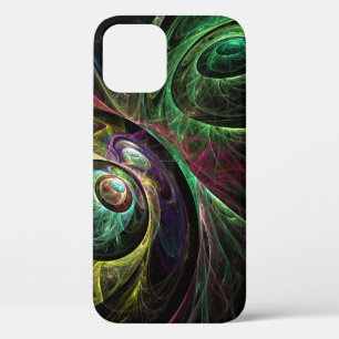 Eye to Eye Modern Fractal Green Gold Abstract Art  iPhone 12 Case