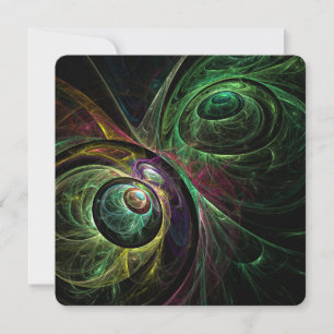Eye to Eye Modern Fractal Green Gold Abstract Art Invitation