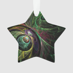 Eye to Eye Modern Fractal Green Gold Abstract Art Ornament