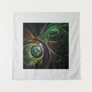 Eye to Eye Modern Fractal Green Gold Abstract Art Tapestry