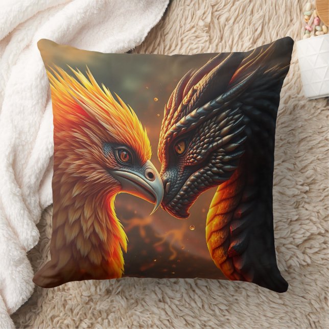 Eye to Eye with a Phoenix and a Dragon Cushion (Blanket)