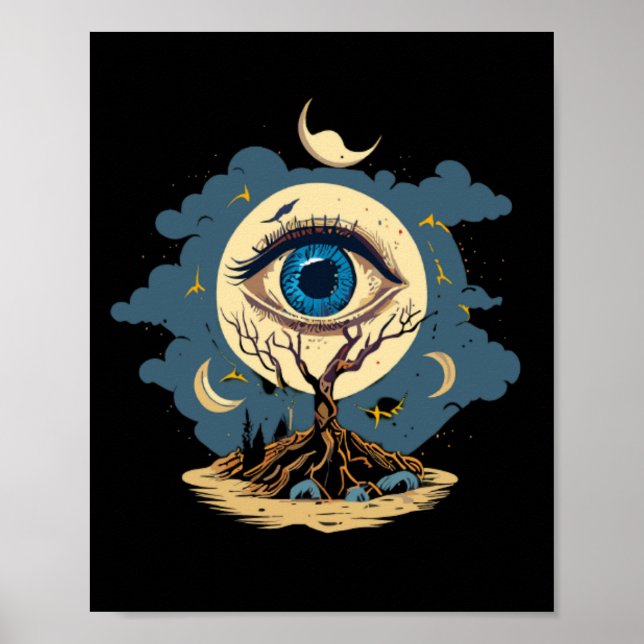Eye Tree Moon Art Poster (Front)