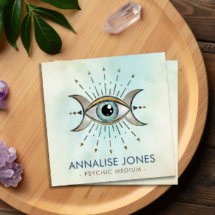 Eye - Triple Moon - Gemstone and gold Square Business Card