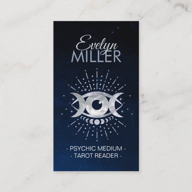 Eye - Triple Moon  in Silver and Pearl Business Card (Front)