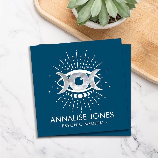 Eye - Triple Moon - White and Pearl Square Business Card (Creator Uploaded)