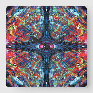 Eye Twisted and Trippy Painting blue with Dots Square Wall Clock