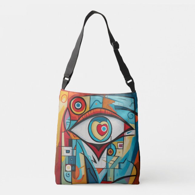 Eye Valentine Heart Love Art Deco Crossbody Bag (Back)