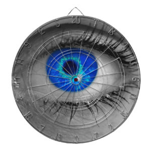 Eye with blue iris looks at viewer concept ma dartboard