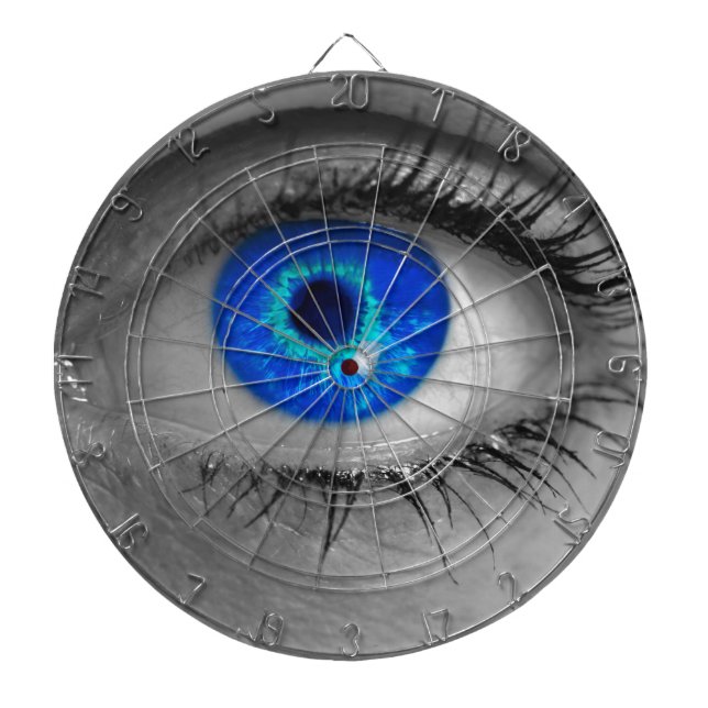 Eye with blue iris looks at viewer concept ma dartboard (Front)