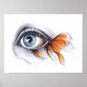 Eye with fish tail Surreal art Poster print