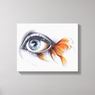Eye with fish tail Surreal drawing art Canvas Print
