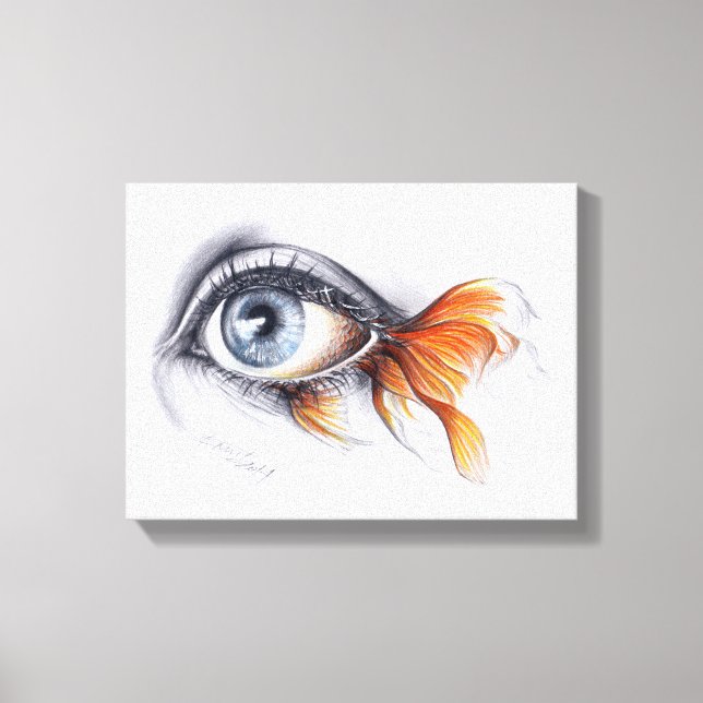 Eye with fish tail Surreal drawing art Canvas Print (Front)