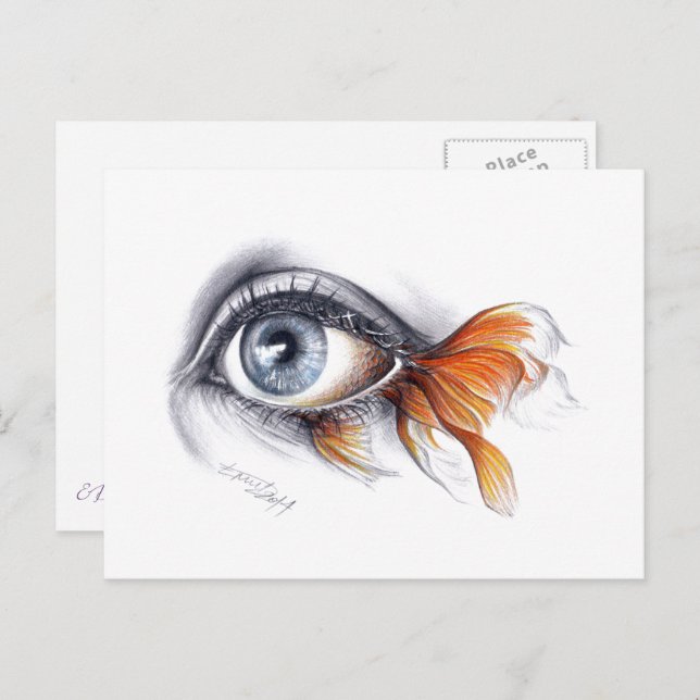 Eye with fish tail Surreal drawing art Postcard (Front/Back)