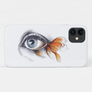 Eye with goldfish tail Surreal drawing art  iPhone 11 Case