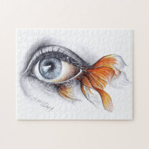 Eye with goldfish tail Surreal drawing art Jigsaw Puzzle