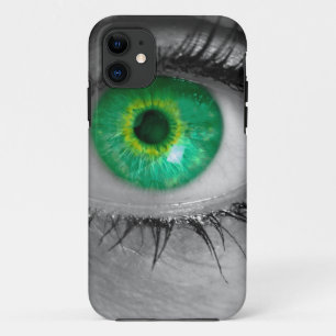 Eye with green iris looks at viewer concept macro iPhone 11 case