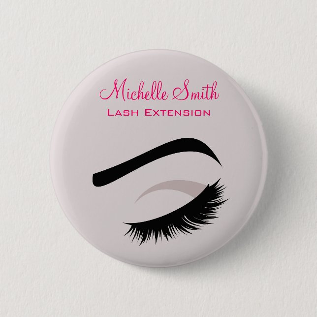 Eye with long lashes lash extension branding 6 cm round badge (Front)