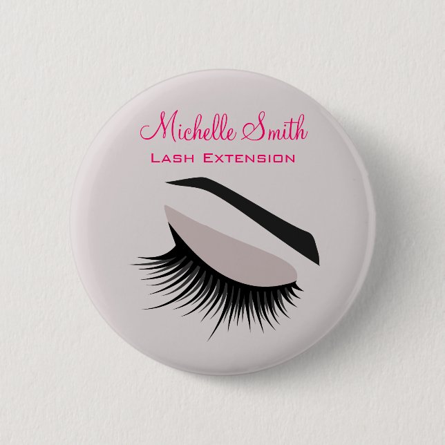 Eye with long lashes lash extension branding 6 cm round badge (Front)