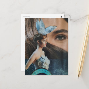 Eyeball and a Doll surreal collage art Postcard