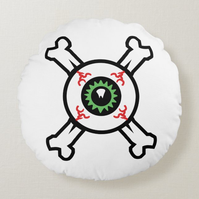 Eyeball and Crossbones (light backgrounds)  Round Cushion (Front)