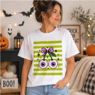 Eyeball Cherries Bow Halloween Coquette Graphic T-Shirt