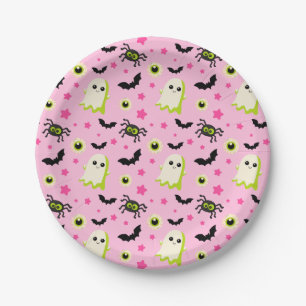 Eyeball Ghost Bat Spooky Pattern Halloween Party Paper Plate