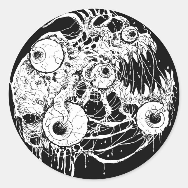 Eyeball Horror Black Inkwork Classic Round Sticker (Front)