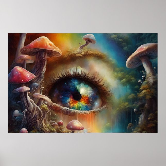 Eyeball in a magical fantasy mushroom forest poster (Front)