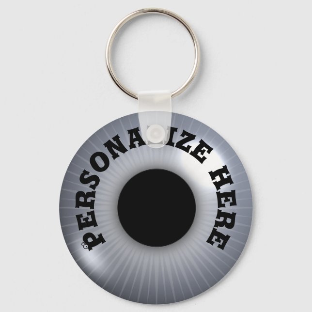 Eyeball silver grey black whimsical key ring (Front)