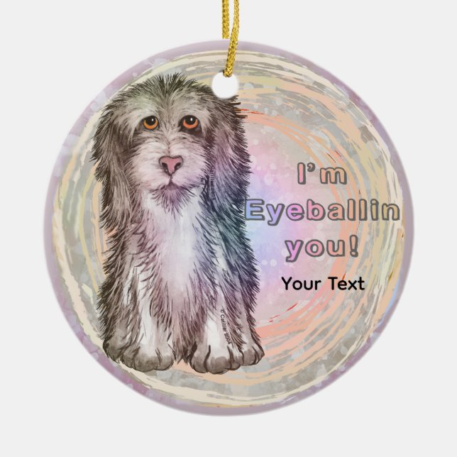 Eyeballing You Sheepdog Ceramic Tree Decoration (Front)