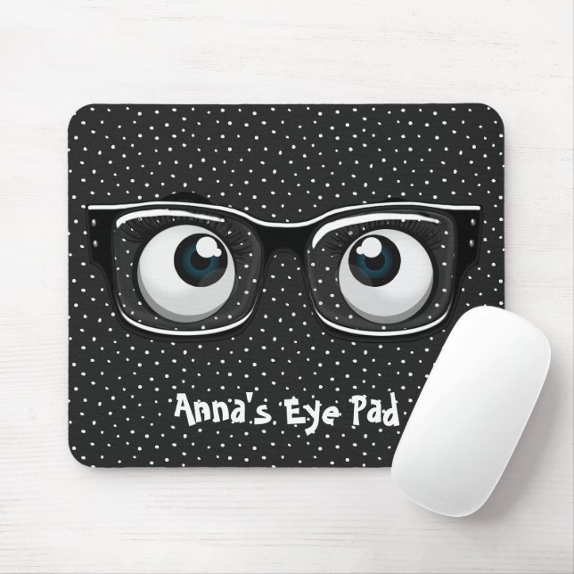 Eyeballs and Glasses on Polka Dots Mouse Mat (With Mouse)