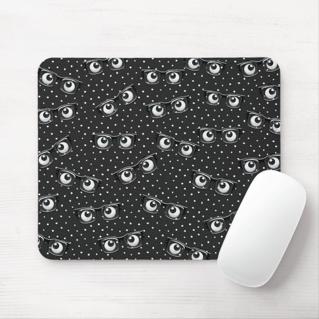 Eyeballs and Glasses on Polka Dots Mouse Mat (With Mouse)