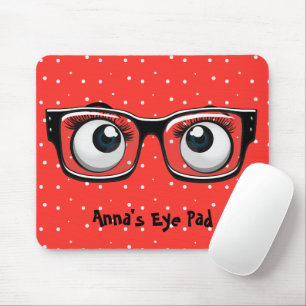 Eyeballs and Glasses on Polka Dots Mouse Pad