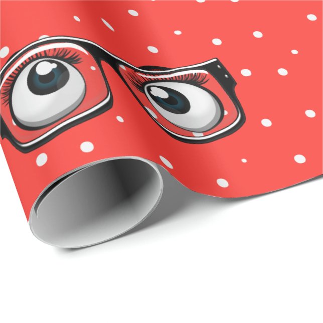 Eyeballs and Glasses on Polka Dots Wrapping Paper (Roll Corner)