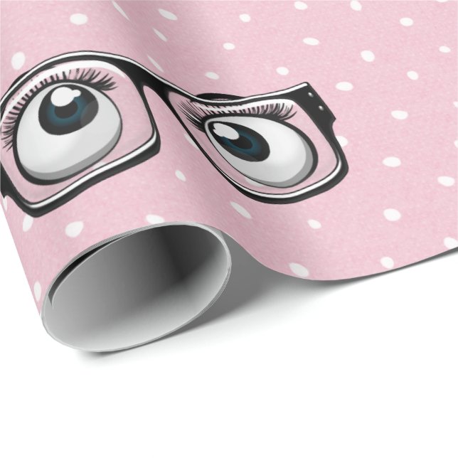 Eyeballs and Glasses on Polka Dots Wrapping Paper (Roll Corner)