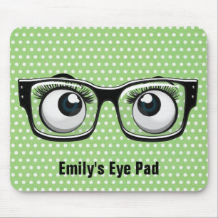 Eyeballs with Eyeglasses On Polka Dots Mouse Mat