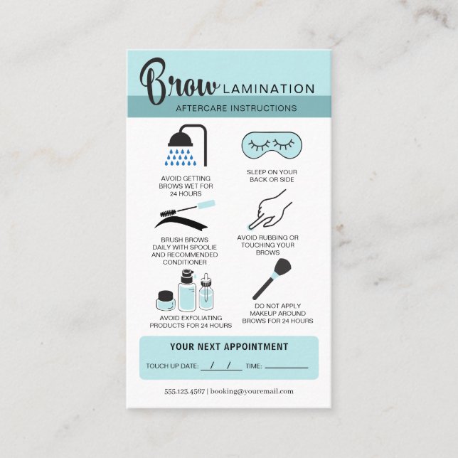 Eyebrow Lamination Aftercare Instructions Business Business Card (Front)