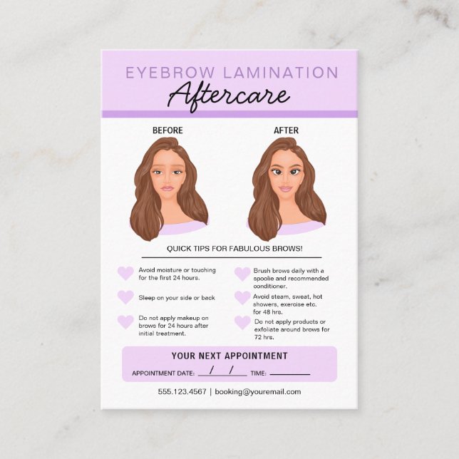 Eyebrow Lamination Aftercare Instructions Business Card (Front)