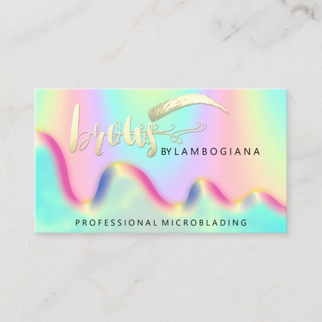 Eyebrow Logo Microblading Holograph QR Rainbow Business Card (Front)