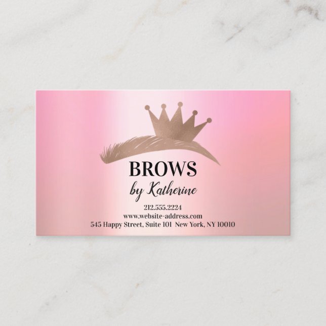 Eyebrow Micorblade Logo Aftercare Crown Pink Rose Business Card (Front)
