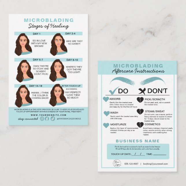 Eyebrow Microblading Aftercare Instructions Busine Business Card (Front/Back)