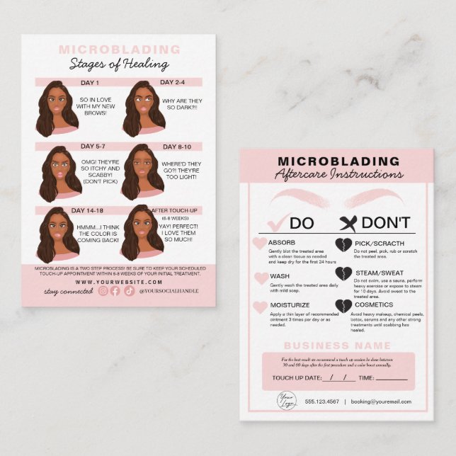 Eyebrow Microblading Aftercare Instructions Business Card (Front/Back)