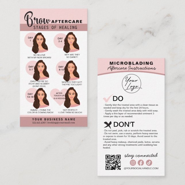 Eyebrow Microblading Aftercare Instructions Business Card (Front/Back)