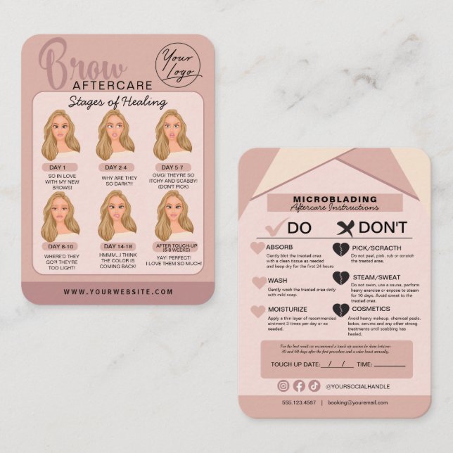 Eyebrow Microblading Aftercare Instructions Business Card (Front/Back)